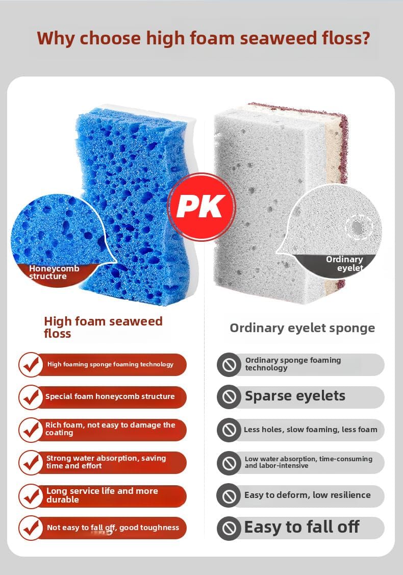 Ampang Wave-Shaped Scrub Sponges for Kitchen Cleaning - Nano Sponge & High-Foam Seaweed Cotton, Non-Scratch, Dishwasher Safe, Ideal for Washing Dishes & Daily Household Tasks (5, Yellow)