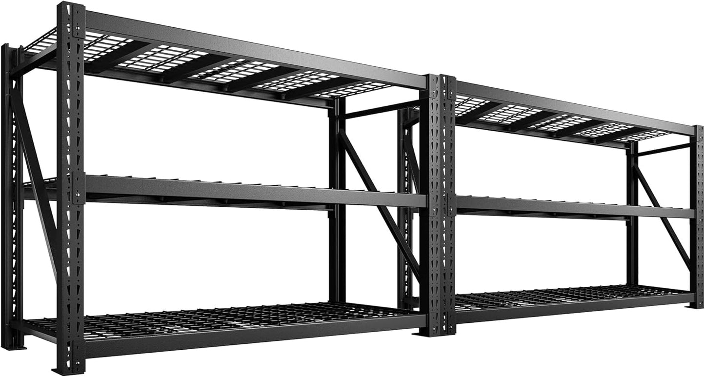 Bepatio 7014LBS Garage Shelving Heavy Duty 67.6W Storage Shelves Adjustable Metal Shelving 3 Tier Utility Shelf for Warehouse Basement Shop, Black 67.6''Wx23.7''Dx66''H, 2PCS