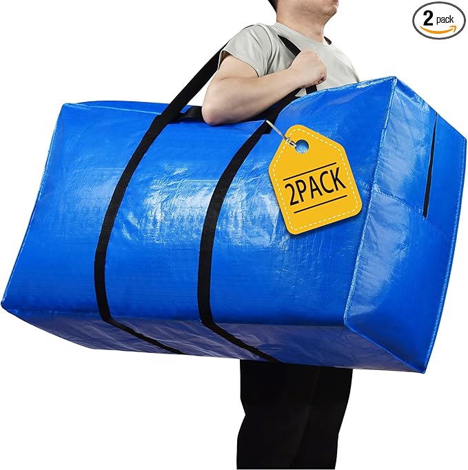 57 Gallon Extra Large Storage Bags, XXL Jumbo Large Moving Bags Heavy Duty, Storage Totes Moving Boxes Supplies for College, Foldable Duffle Bag for Travel, Christmas Tree Bag, 42x23x13.5inch - 2PACK
