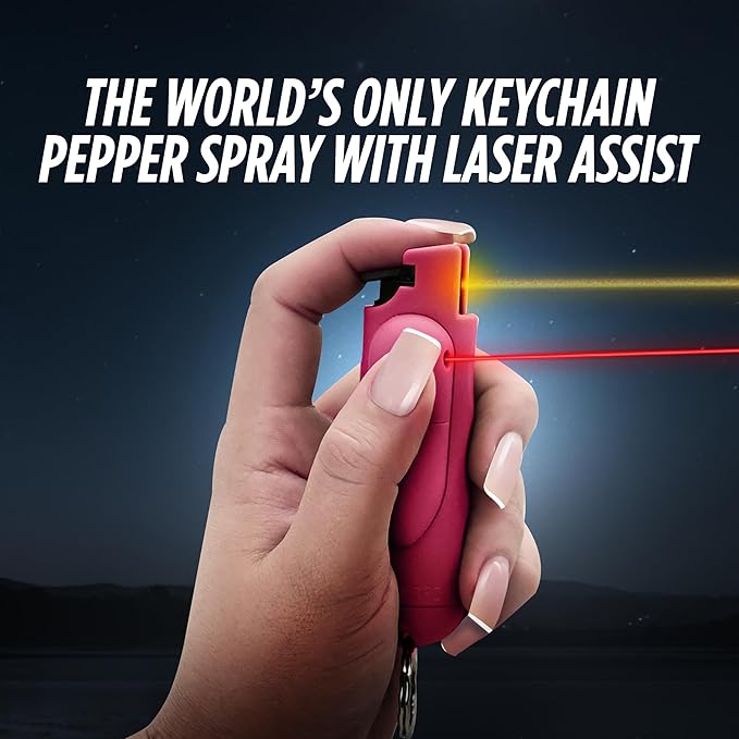 Guard Dog Security AccuFire 2 - Laser Sight Pepper Spray Self Defense - 20% Smaller - Instant Release - 16 Feet Safety Range - Maximum Strength - Finger Grips - Soft Touch Body