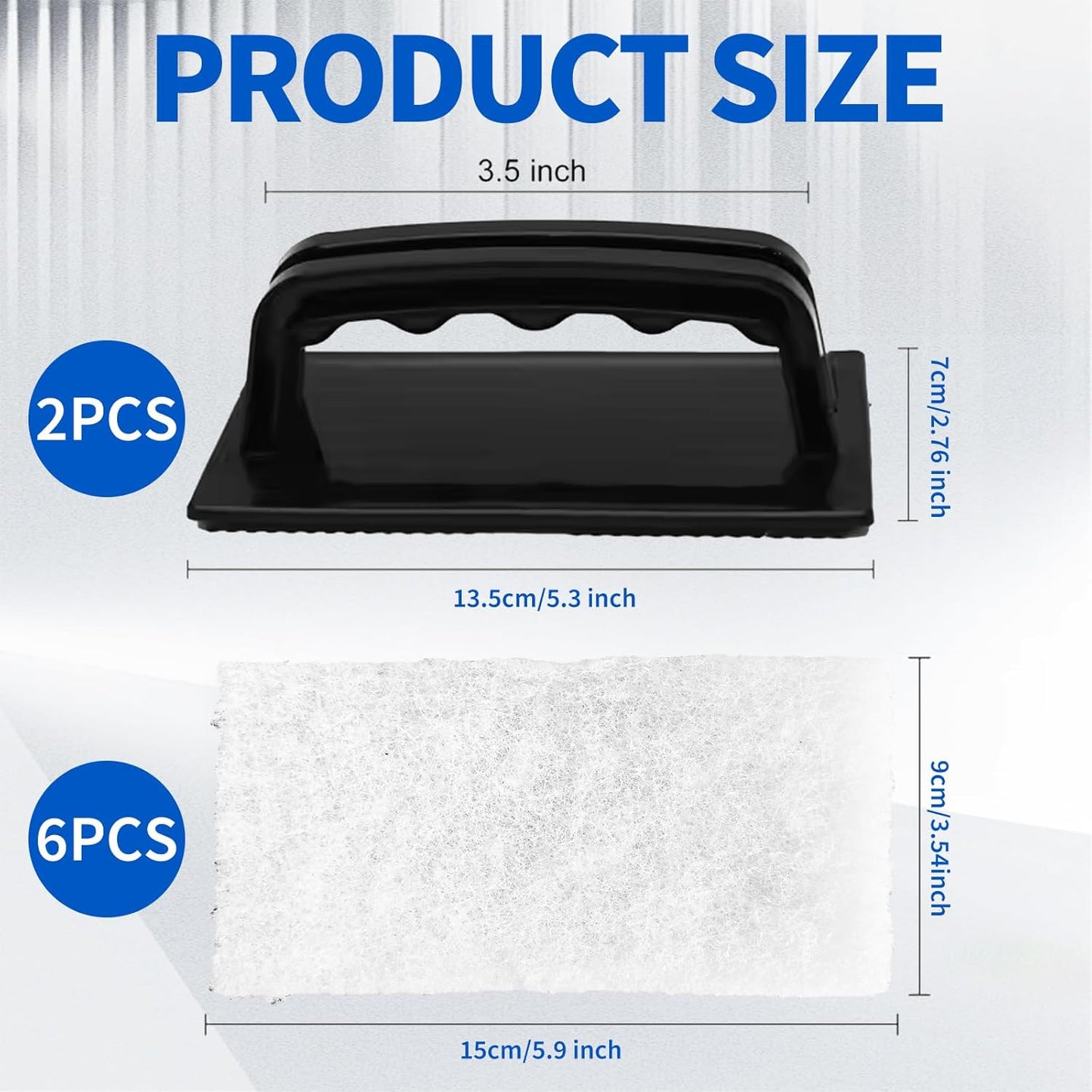 6 Pcs Hand Scrubber, Bathtub Scrubber with Handle, Non-Scratch Bathroom Scrubbing Pads for Cleaning Shower Tile Bathtube Sink Swimming Pool Step & Corner (Black)