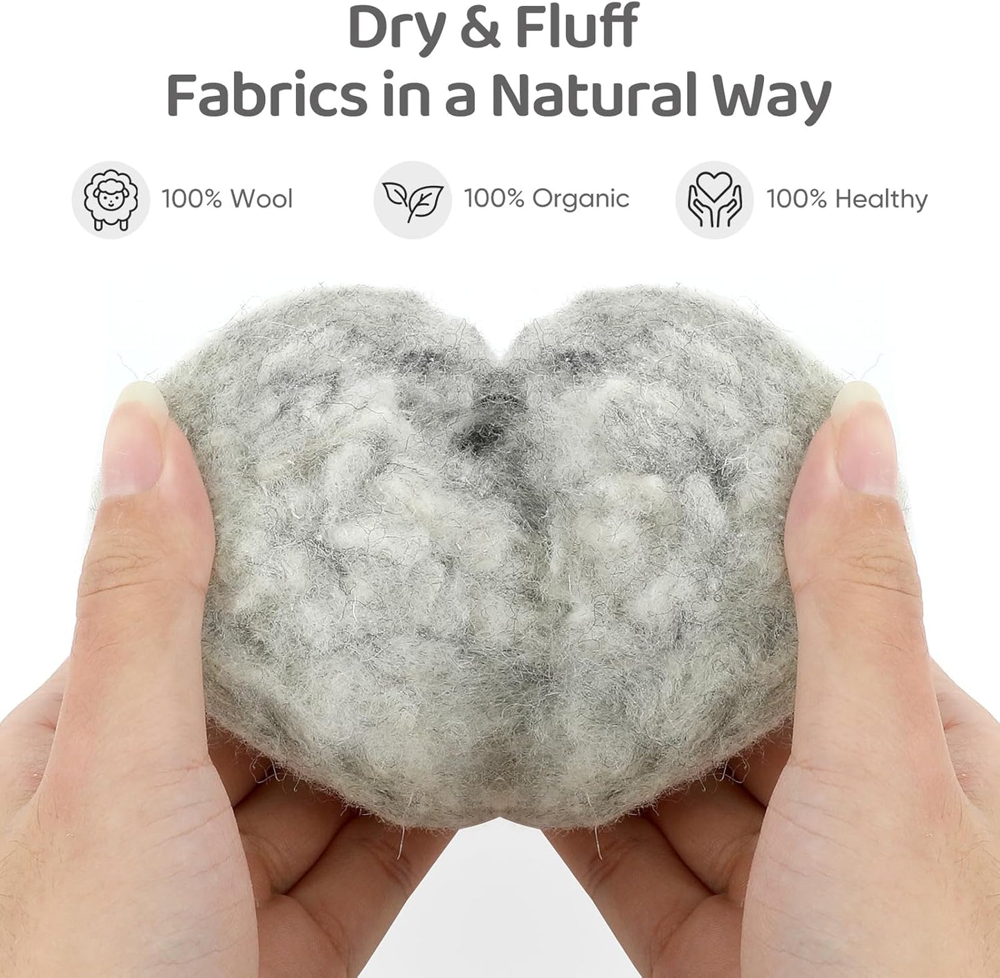 Wool Dryer Balls 6 Pack, Natural Fabric Softener, Dryer Balls Laundry Reusable, Reduces Clothing Wrinkles and Saves Drying Time (Gray)