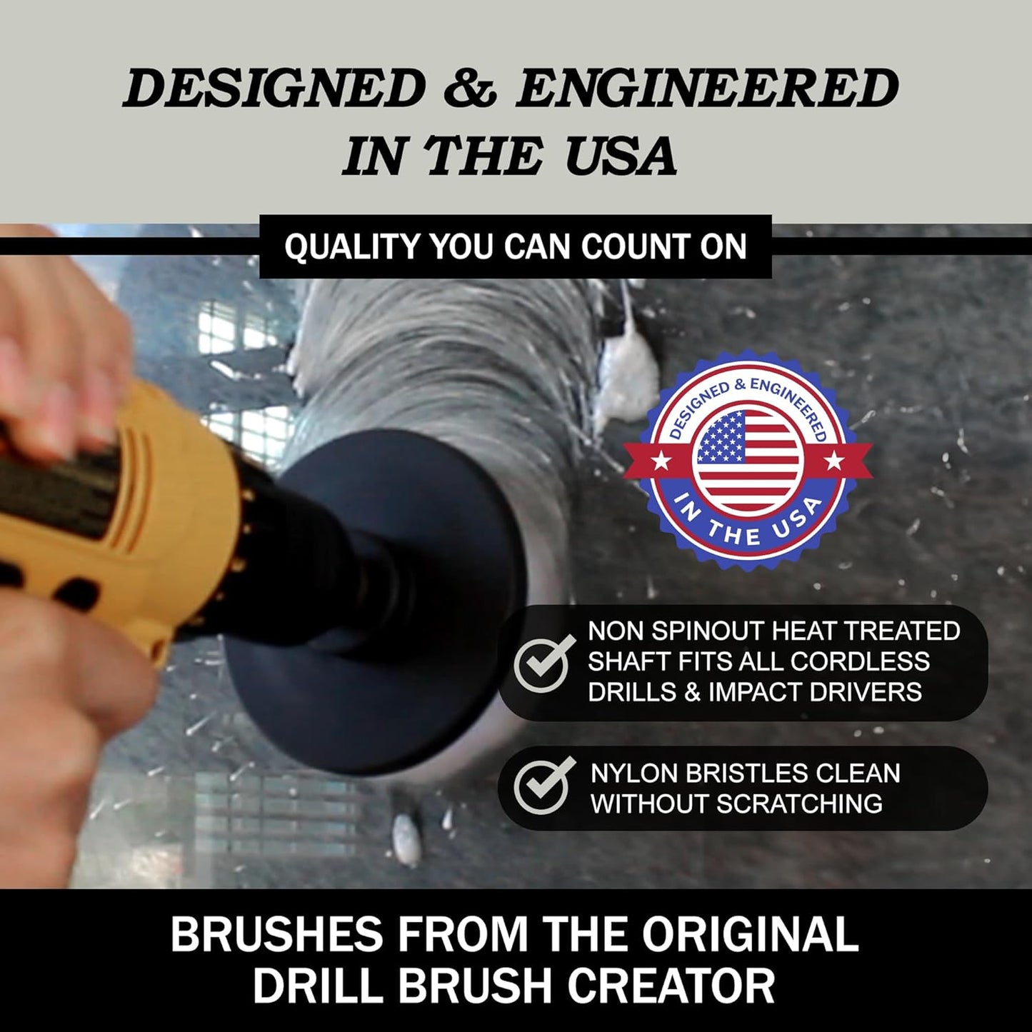 Drillbrush Car Detailing Kit | Drill Brush Set – Soft Bristle Power Scrubber Attachments for Cleaning Car Interior, Upholstery, Carpet, Seats, Wheels, Rims, Dash, Console, and Trim - Nylon Scrub Brush