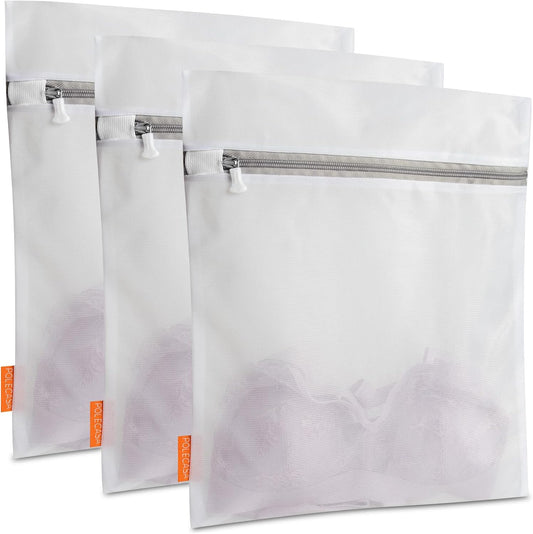 Polecasa 3Pcs 12 x 16 Inches Extra Durable Fine Mesh Laundry Bags with Sturdy Zipper for Delicates, Protect Clothes in Washing Machine, Laundry Room Essentials for College, Dorm (3 Medium)
