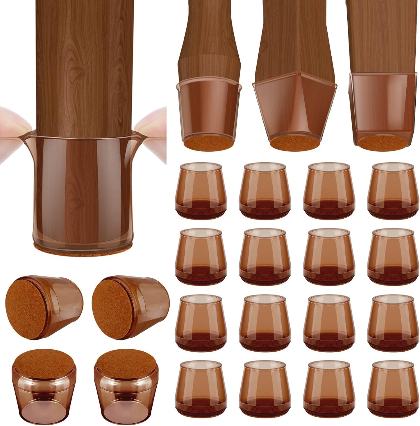 BALEINE 16 Pack Silicone Chair Leg Floor Protectors, Stool Leg Protectors Cap, Non-Slip Chair Leg Caps for Hardwood Floors (Brown, X-Large, 16 Pack)