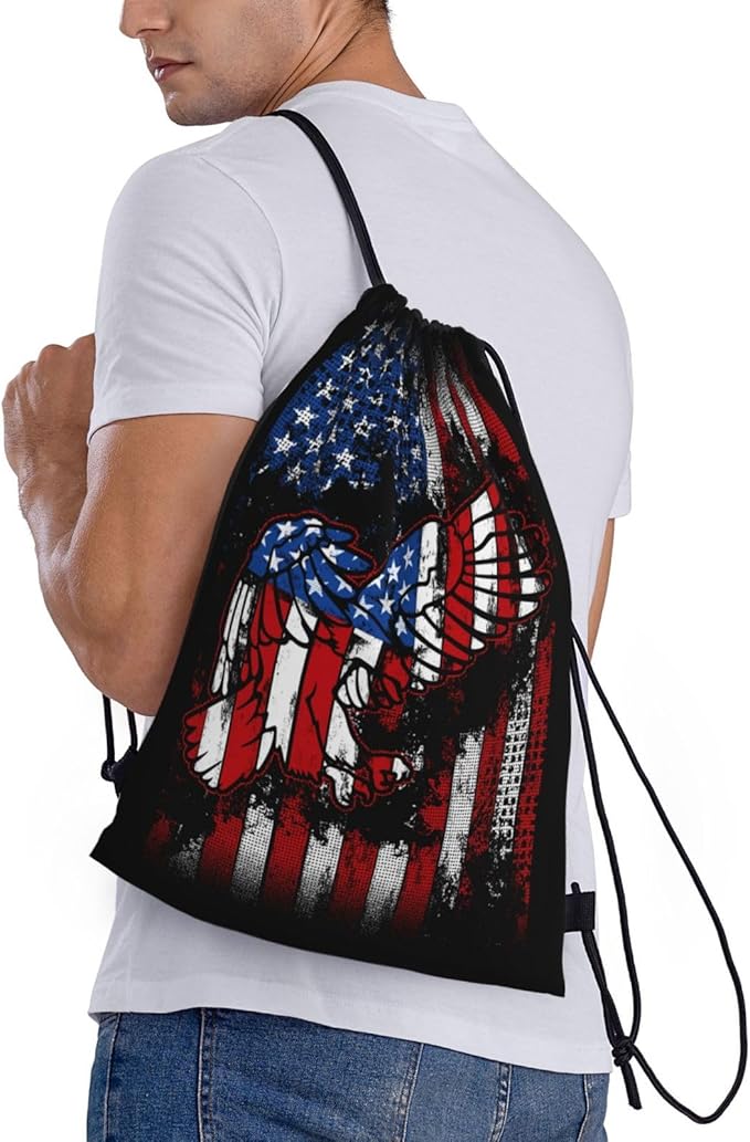 Eagle Outline Drawstring Backpack American Flag Gym Drawstring Bag Patriotic Gift for Independence Day Veterans Day Memorial Day, 4th of July Party Favor Goodies Storage Bags, 3112036