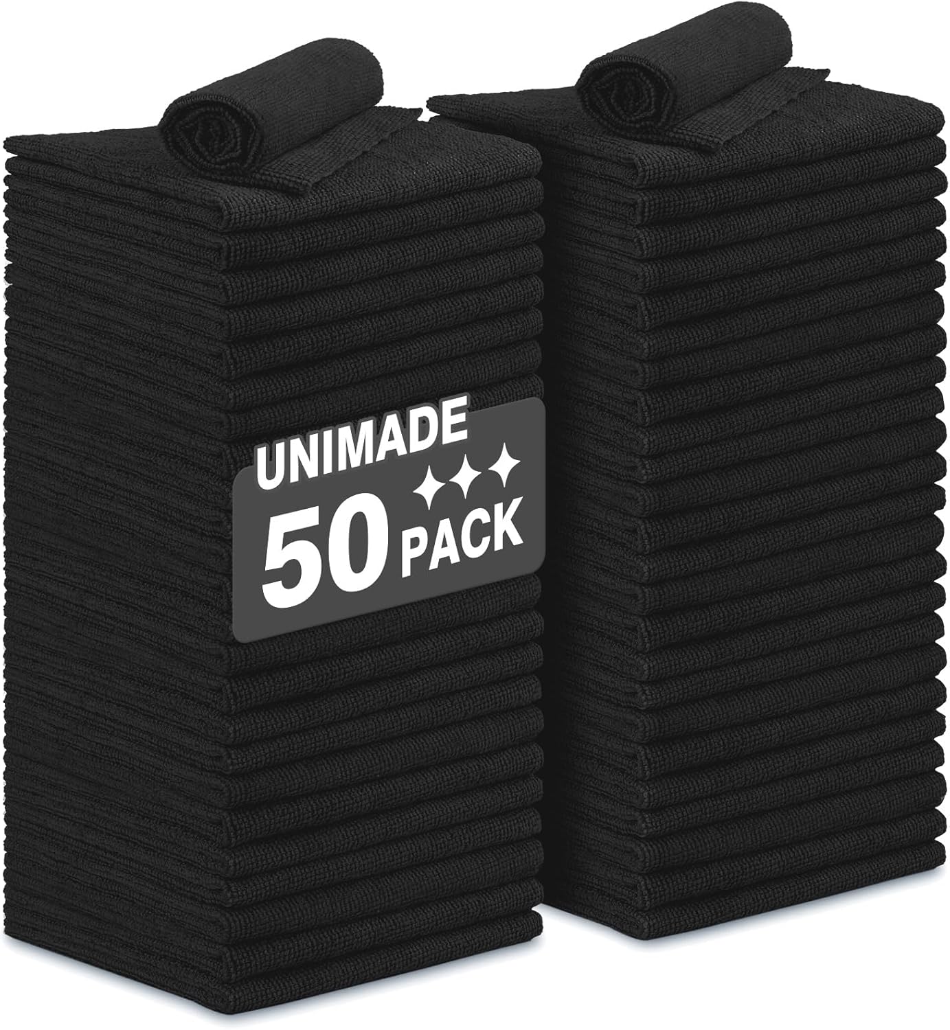 Microfiber Cleaning Cloth, 50 Pack Microfiber Towels for Cars Reusable Shop Rags Bulk Lint Free Cleaning Towels for Car Kitchen Automotive Bar Mechanic Restaurant Garage, 11.5"x 11.5", Black