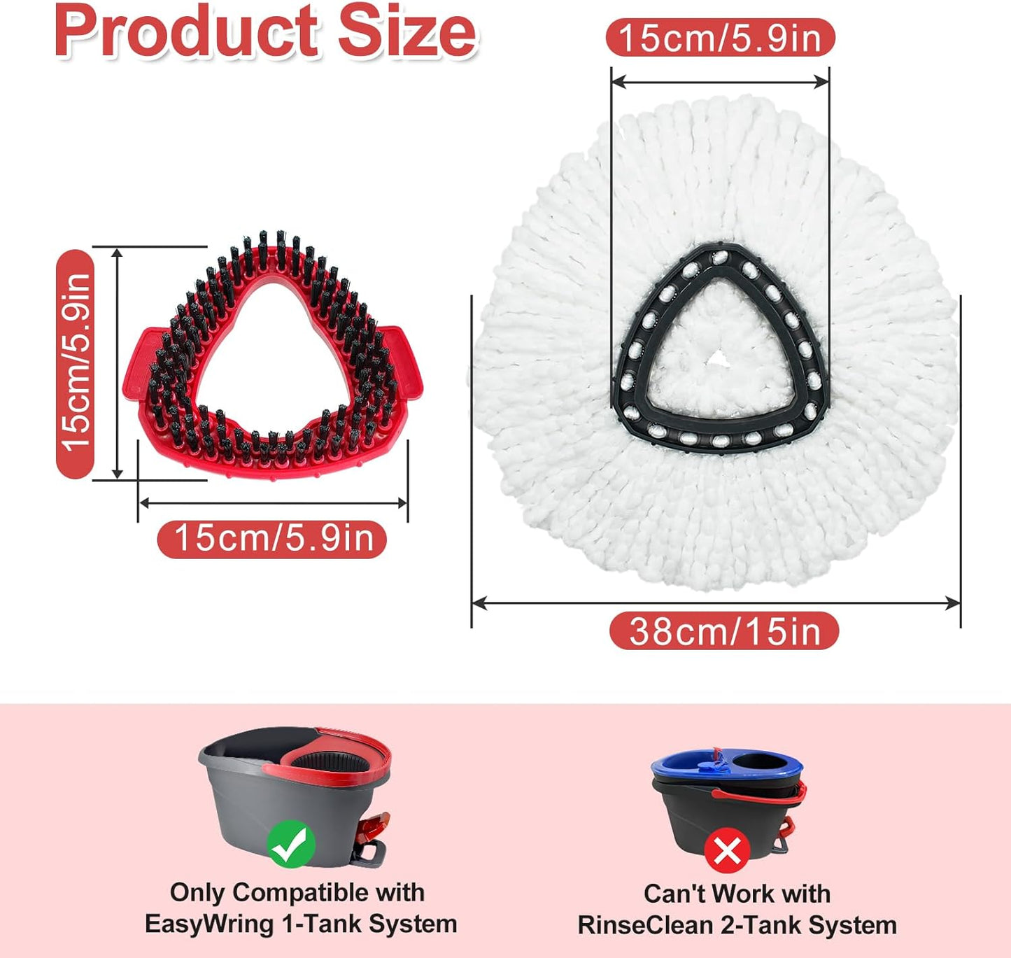 Mop Heads Replacement for Ocedar, Mop Replace Head for Ocedar EasyWring 1 Tank, Microfiber Spin Mop Refills, Include 3 Spin Mop Replacement Head Deep Cleaning Machine Washable with 2 Scrubber Mop Head