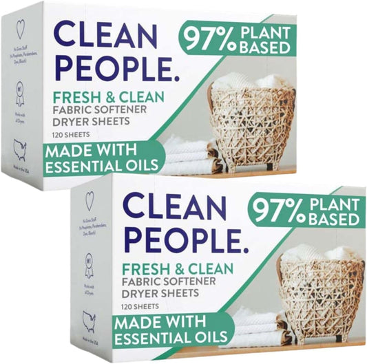 The Clean People Fabric Softener Sheets - Dryer Sheets - Softens & Removes Static Cling - Vegan Laundry Softener With Essential Oils - Fresh Scent, 240 Pack
