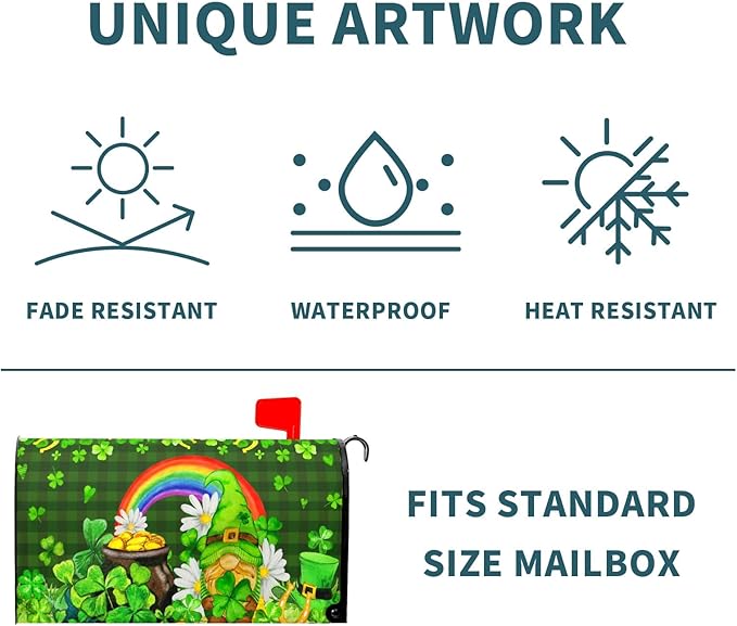 St. Patrick's Day Green Gnome Magnetic Mailbox Covers - Standard Size 21x18 Inch for Home, Outdoor, Garden