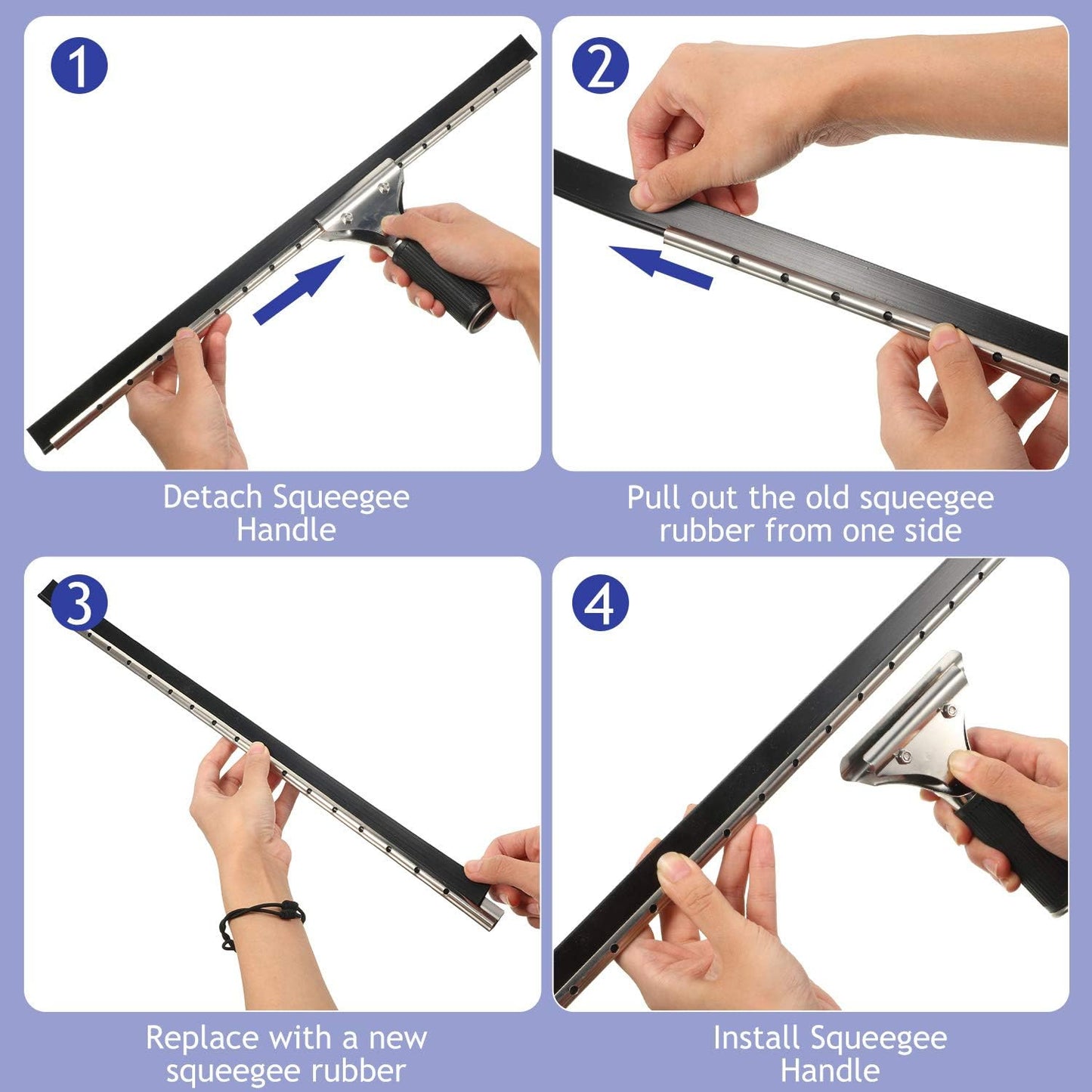 Boao 4 Pieces Replacement Squeegee Rubber 18 Inch Refill Silicone Replacement Rubber Squeegee for Windows, Glass, Shower Doors