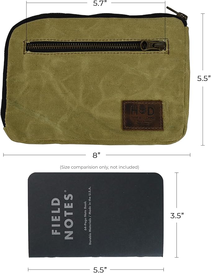 Hide & Drink, Zipper Gear Pouch, Camping Bag, Travel Accessory, Multi-Purpose Bag, Waxed Canvas and Full Grain Leather