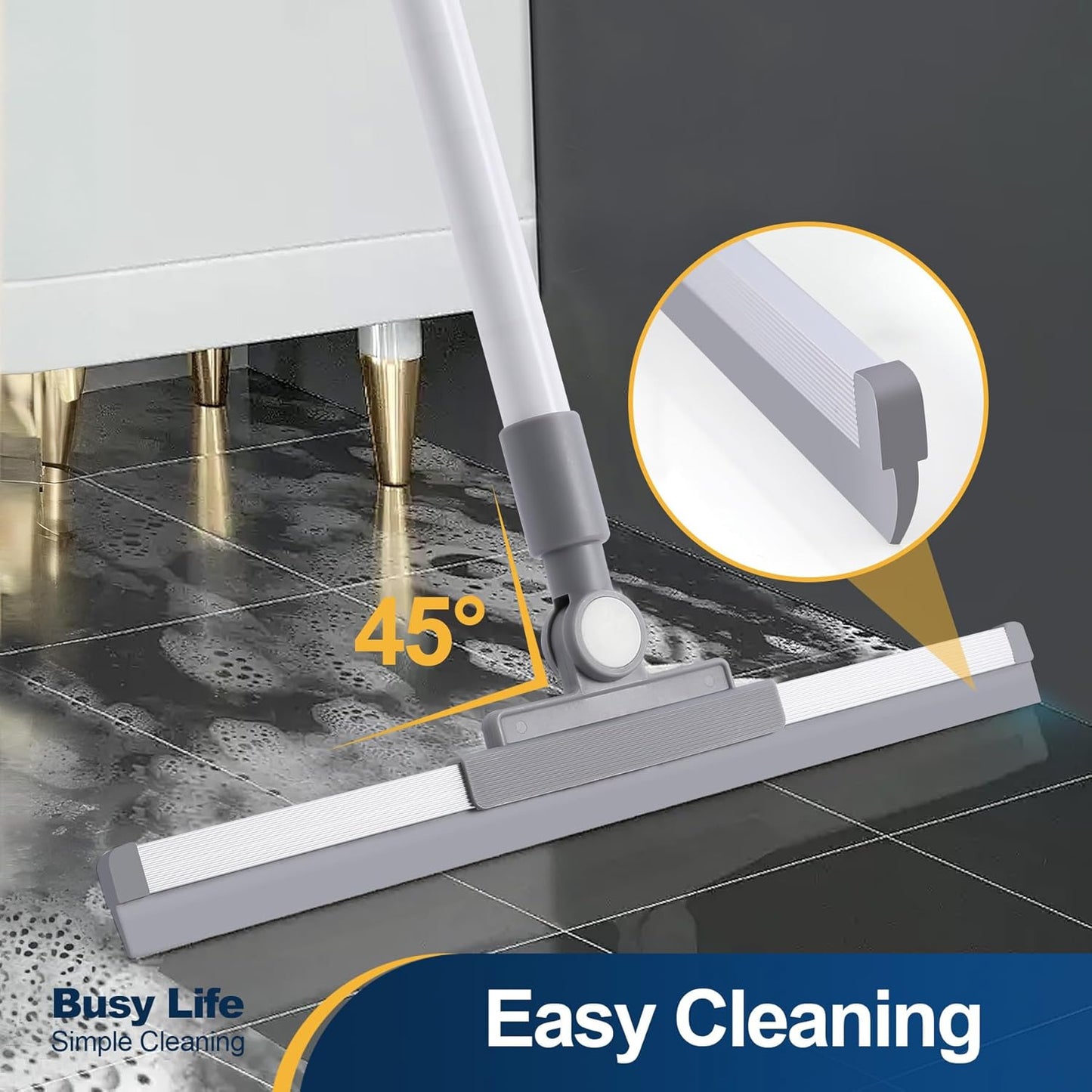 Yocada Rubber Floor Squeegee Broom TPR Blade Adjustable Scrubber Squeegee Household Broom for Shower Bathroom Kitchen Home Tile Pet Hair Fur Floor Marble Glass Window Water Foam Cleaning 53.15"