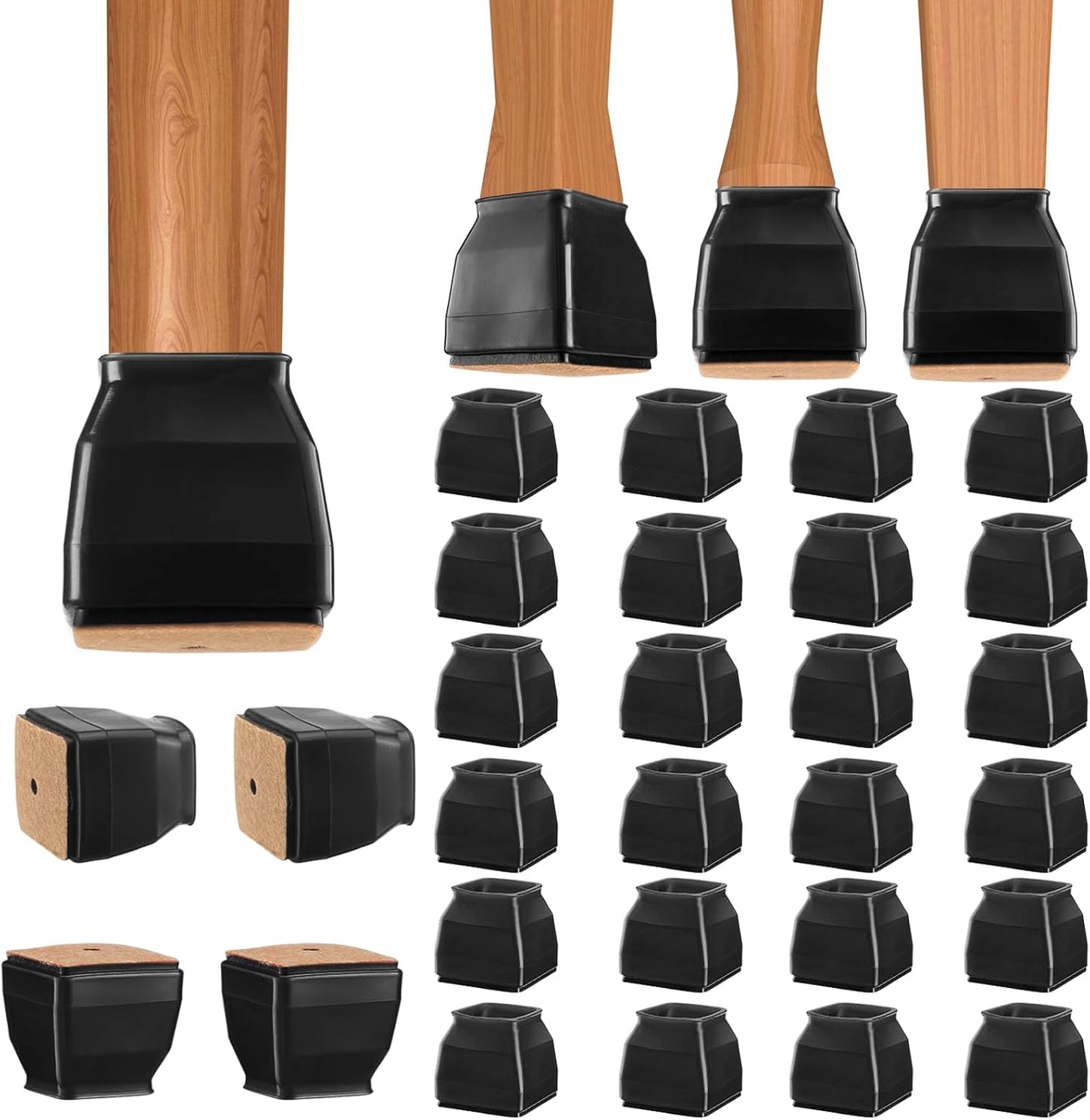 BALEINE 24 Pack Silicone Chair Leg Floor Protectors, Stool Leg Protectors Cap, Non-Slip Chair Leg Caps for Hardwood Floors (Black & Large (Square), 24 Pack)
