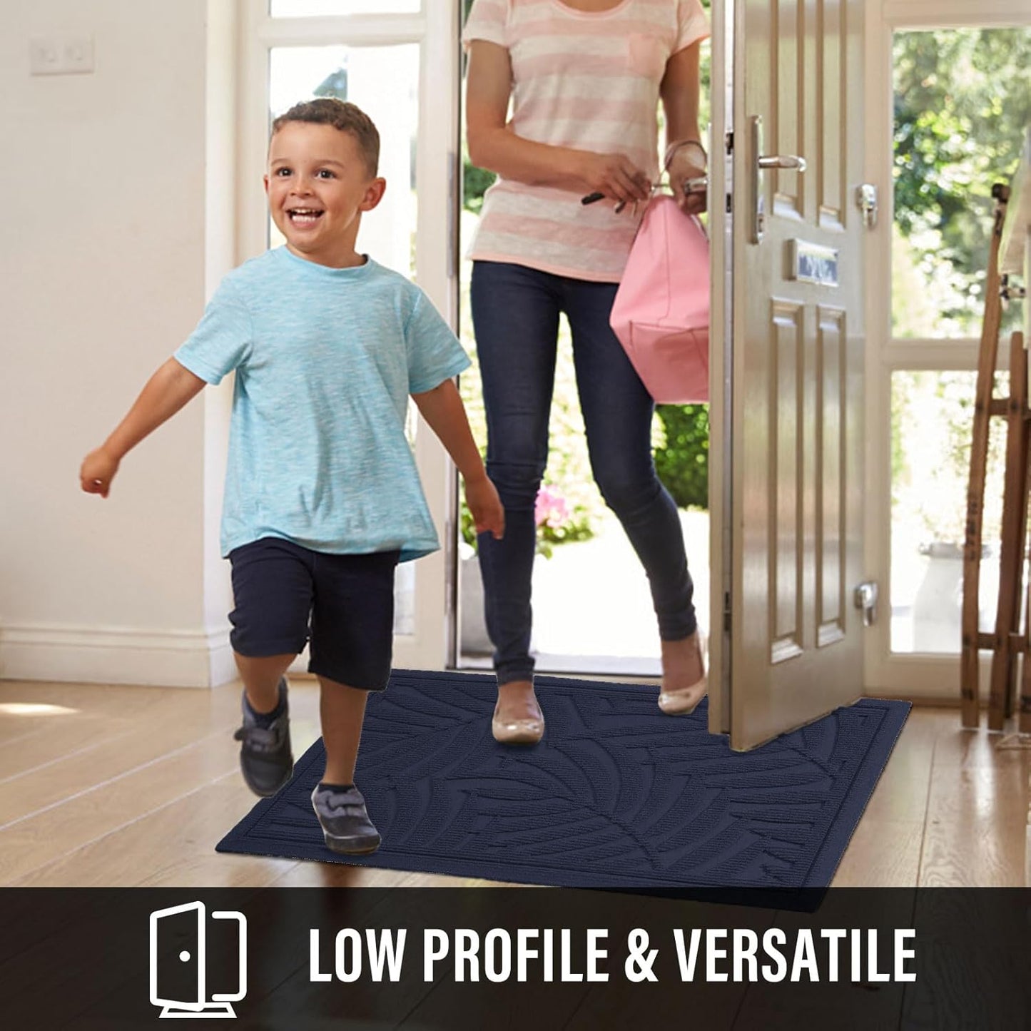 Front Door Mat, Absorbent Resist Dirt Welcome Door Mat Indoor Outdoor, Waterproof Doormat, Sturdy Non Slip Backing, Fade Resistant, Low Profile Entry Mat for Entryway, 36×24, Blue