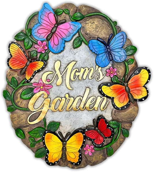 Elegant Resin Stepping Stone, Outdoor Garden Pathway Decoration (Garden with Butterflies Stepping Stone, 9.5" Decorative Outdoor Decoration)