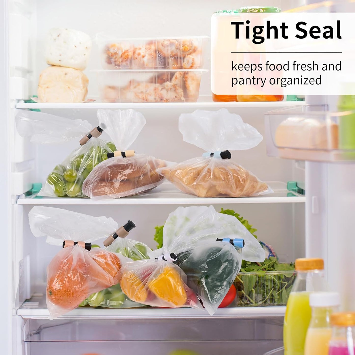 10 Pack Squeeze and Lock Bread Bag Clips, Bread Clips Resuable, Bag Clip for Food Storage, Sturdy Bread Cilp, Heavy Plastic, Handy Bags Cinch, Easy to Use with Bags Closures, 10 Colors