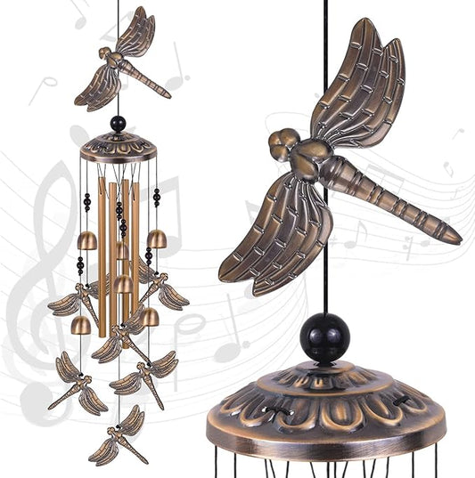 Bronze Dragonfly Wind Chimes - Garden, Home & Patio, Balconies, Room, Indoor, Outdoor Decoration, Dragonfly Decor, Outdoor Dragonflies Wind Catcher, Memorial Wind Bells Gifts for Mom & Women