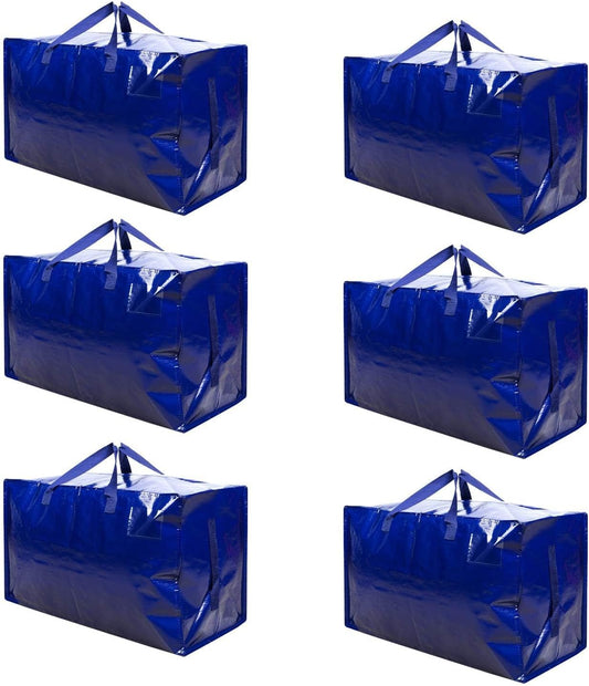 VENO 6 Pack Moving and Storage Bags, Heavy Duty, Alternative to Moving Boxes, Large Packing Totes Supplies for College Dorm Room with Zipper for Clothes, Wide Open Design (Blue, 6 Pack)