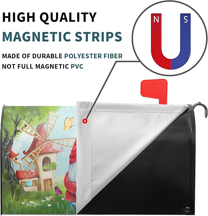 Sweet Gnome Mailbox Covers Magnetic Spring Gnomes Decorative Mailboxes Wraps Post Letter Box Cover Standard Large Size 25.5 x 21 Inch for Outdoor Garden Yard Home Decor Outside