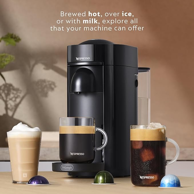 Nespresso VertuoPlus Coffee and Espresso Machine by De'Longhi with Milk Frother, Ink Black