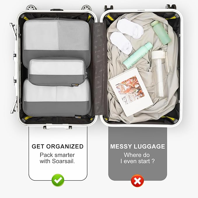 5 Set Compression Packing Cubes for Travel, Space Saving Luggage Organizer Bags (Silver)