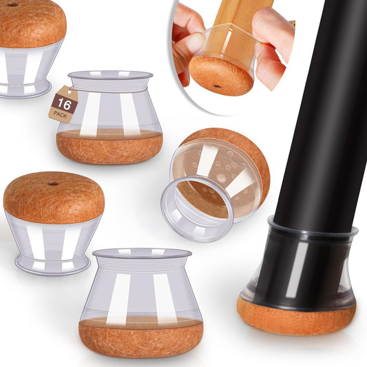 16 Pack Chair Leg Floor Protectors Chair Leg Protectors for Hardwood Floors Felt Silicone Caps Strengthen Bottom Protection Anti-Scratch Reduce Noise Clear Round Large Fit 1-3/16" to 1-5/8" (30-40mm)