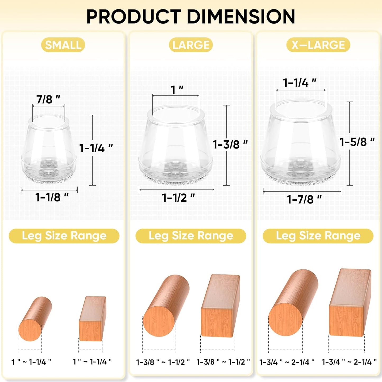 BALEINE 24 Pack Silicone Chair Leg Floor Protectors, Stool Leg Protectors Cap, Non-Slip Chair Leg Caps for Hardwood Floors (Clear, X-Large, 24 Pack)