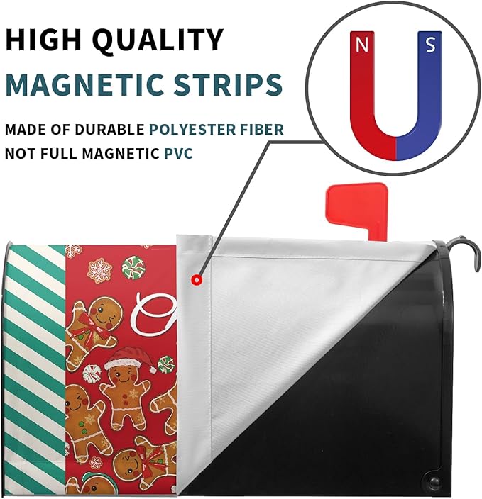 Xmas Gingerbread Man Mailbox Covers Magnetic Standard Size 21" X 18" Merry Christma Red Letter Post Wraps Winter Holiday Funny Decorative Holiday Postbox Covers for Home Outdoor Garden Yard