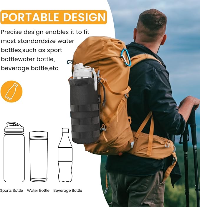Molle Water Bottle Holder, Upgraded 1000D Nylon Tactical Molle Water Bottle Pouch, Sports Water Bottle Bag Bottom Mesh Lining Hydration Carrier for Camping, Climbing, Hiking and Travelling