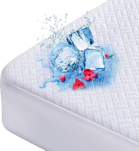 Cooling Waterproof Mattress Protector Twin XL Size, Mattress Cover 3D Air Fabric Mattress Pad Cover Smooth Soft Breathable Noiseless, 8''-21'' Deep Pocket