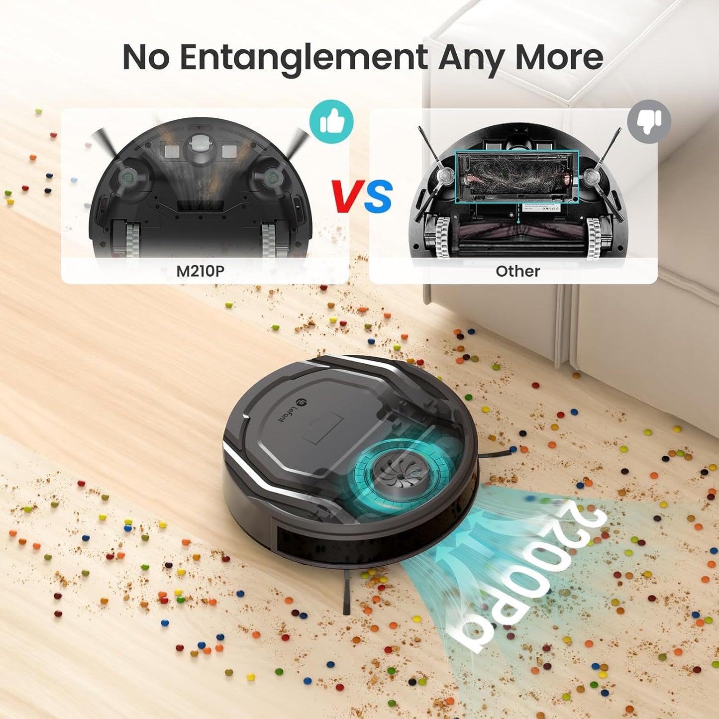 Lefant Robot Vacuum Cleaner M210 Pro,Slim,Quiet,2200Pa Suction,120 Min Self-Charging Robotic Vacuums, Freemove 3.0,WiFi/APP/Alexa,6 Cleaning Modes Ideal for Hard Floors Pet Hair Low Carpet,Black