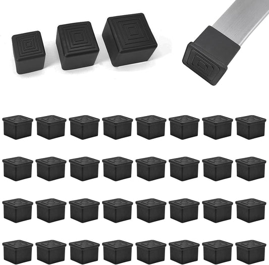 32 Pcs 5/8" x 5/8" Square Rubber Chair Leg Caps, PVC Table Leg Covers, Flexible & Anti-Slip Furniture Leg End Caps, Chair Leg Floor Protectors for Bar Stool Leg Patio Indoor, Black