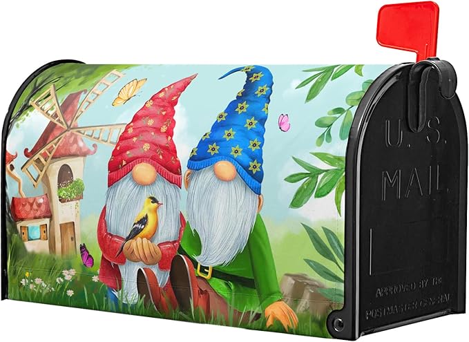 Sweet Gnome Mailbox Covers Magnetic Spring Gnomes Decorative Mailboxes Wraps Post Letter Box Cover Standard Large Size 25.5 x 21 Inch for Outdoor Garden Yard Home Decor Outside