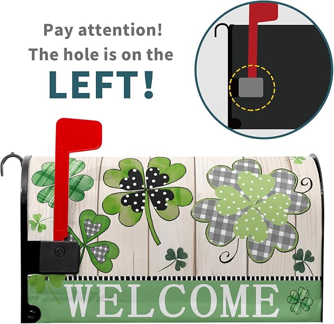 Welcome St Patrick's Day Holiday Magnetic Mailbox Covers Standard Size 21x18in Lucky Shamrocks Clover Mail Box Wraps Green Leaves Wooden Decorative Letter Post Box Cover for Home Garden Outside