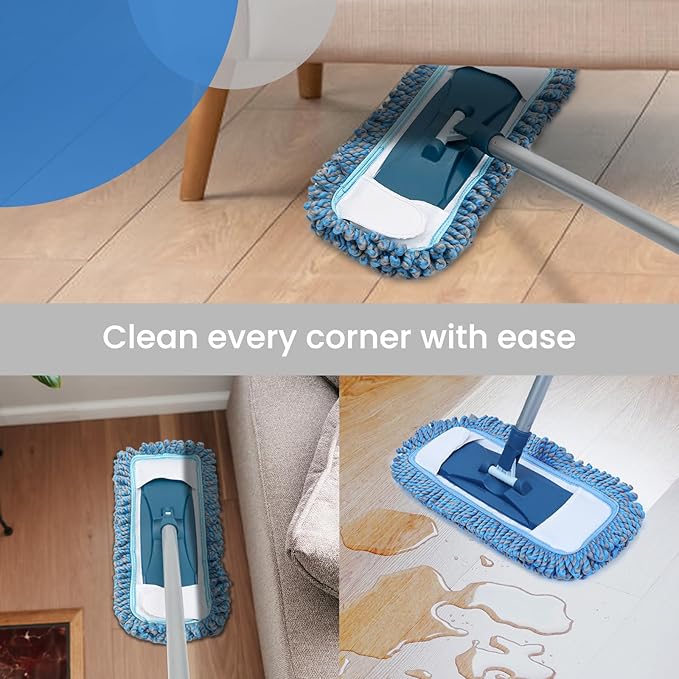 Dust Mop for Hardwood Floors with 57" Long Handle Wet & Dry Mops for Catching Pet Hair and Dust Bunny Microfiber Dust Mops for Vinyl, Wood, Tile, Laminate Flooring