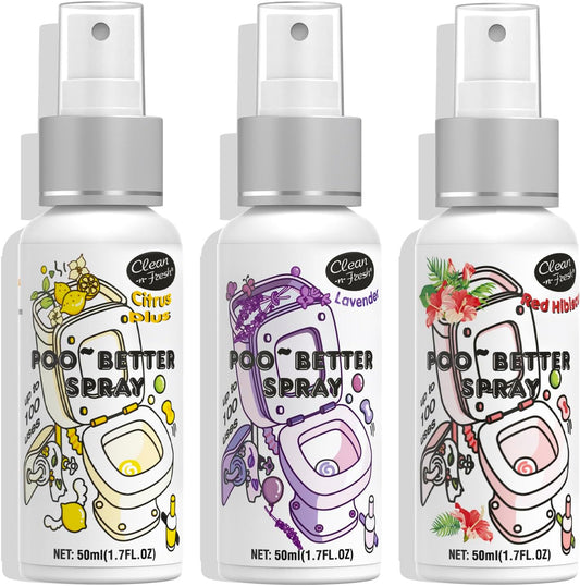 Clean-n-Fresh Toilet Spray, Variety Pack of 3 - Citrus/Lavender/Hibiscus, Bathroom & Toilet Odor Elimination, Travel Size 1.7 Fl Oz Each, Total 5.1 Fl Oz