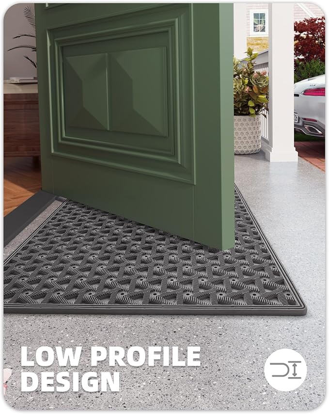 Color&Geometry Door Mat Outside Entrance with Drainage, Rubber Heavy Duty Dirt Trapper Waterproof Outdoor Welcome Mat, Outdoor Mats All Weather for Front Back Door Patio Entryway Entry, 24"X36" Grey