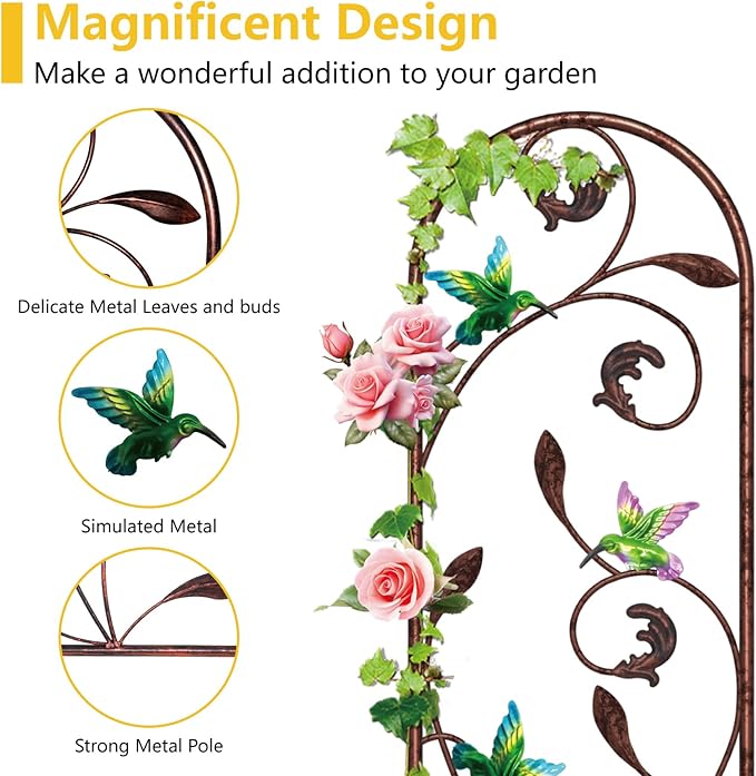 aboxoo Set of 4 Packs Hummingbird Metal Garden Trellis for Climbing Plants,Outdoor Decorative Flowers Arch Fence Trellis for Outdoor Patio,Garden,Yard,Backyard,Wall Brackets,60'' H x 11'' W