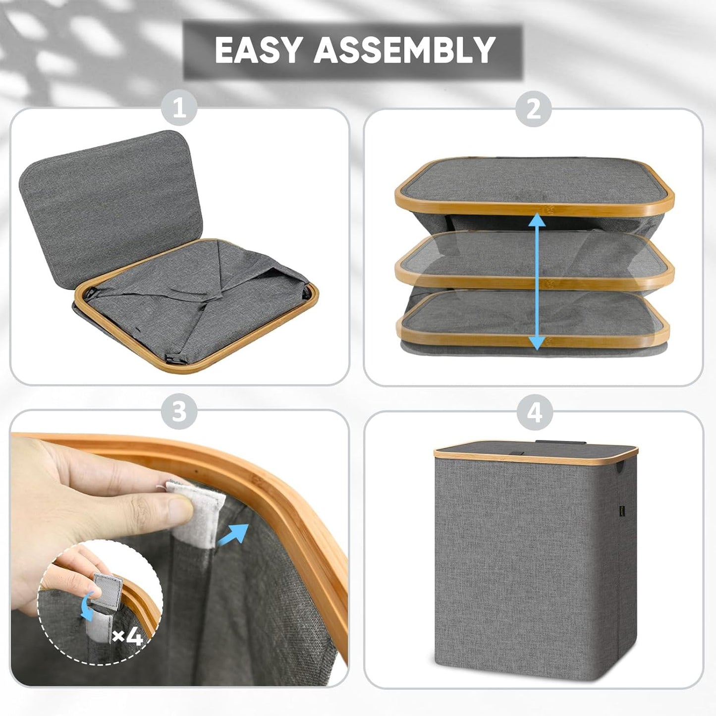 BALEINE Laundry Hamper with Lid, Tall Laundry Baskets with Bamboo Pull Handles, Large Laundry Bin with Internal Support (36 Gal/140L, Black)