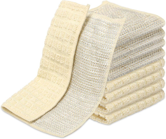 Dish Rags for Washing Dishes 8 Pack Multipurpose Wire Miracle Cleaning Coths Non-Scratch Wire Dishwashing Rag Lint Free Microfiber Cleaning Cloth for Kitchen Windows（Beige