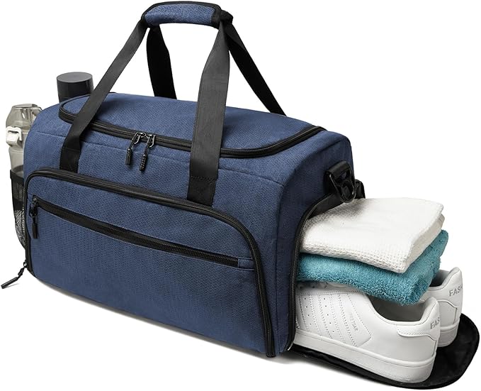 Gym Bag for Men Women, Small Fitness Workout Sports Bag with Wet Pocket & Shoes Compartment, Water Resistant Overnight Weekender Duffel Bag