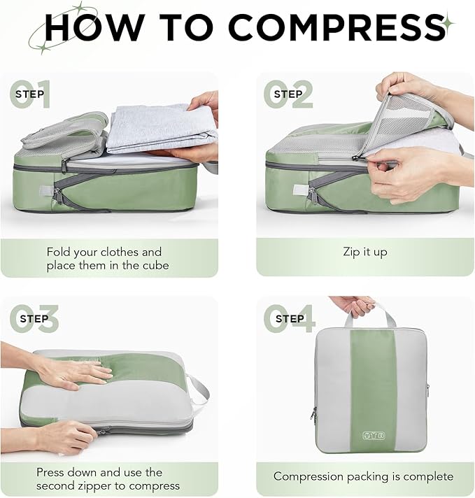 10 Set Compression Packing Cubes for Travel Essentials,Compressible Expandable Packing Cubes for Suitcase,OlarHike Luggage Organizer Bags for Travel,Handy Helper for Organizing Clothes(Matcha Green)