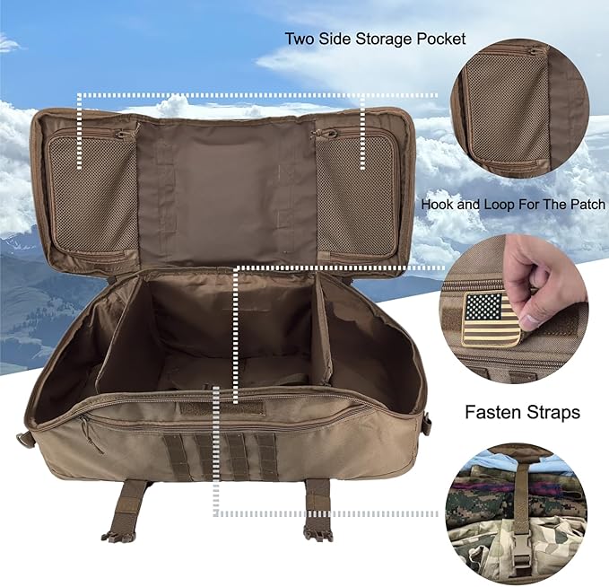 Travel Gym Duffle Bag Tactical, Gear Bag for Men Women, Large Duffle Bag for Travel, 3 in 1 Shoulder Bag Backpack Handbag for Sports Hiking Camping, Water Resistant & Easy Clean (Khaki, 55L)