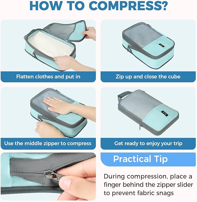 BAGAIL 6 Set/4 Set Lightweight Compression Packing Cubes for Travel, Anti-Tearing Expandable Organizer Bags for Suitcase