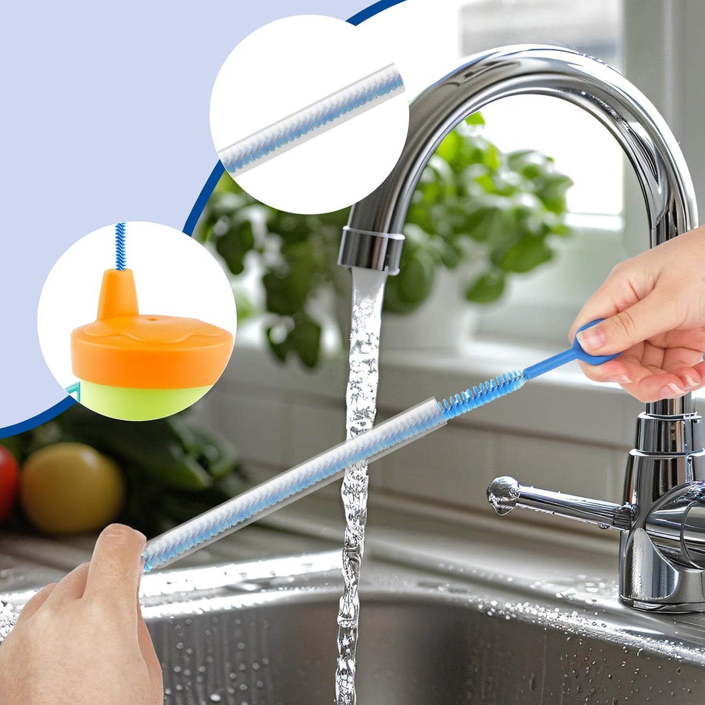 6pcs 12.4in Extra Long Straw Brushes for Stanley, 4 Diameters Full Bristles Coverage Straw Cleaner Brushes Reusable Cleaning Accessories for Tumbler Sippy Cup Bottle Tube(Blue)