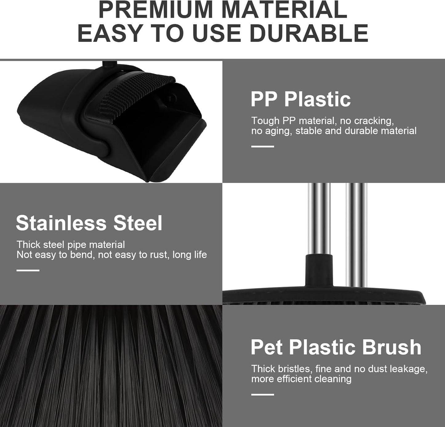 Broom and Dustpan Set, Household Broom with Dustpan Combo Set, 51" Long Handle, Dust Pan Set for Kitchen Office Lobby Floor