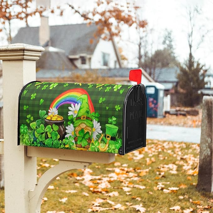 St. Patrick's Day Green Gnome Magnetic Mailbox Covers - Standard Size 21x18 Inch for Home, Outdoor, Garden
