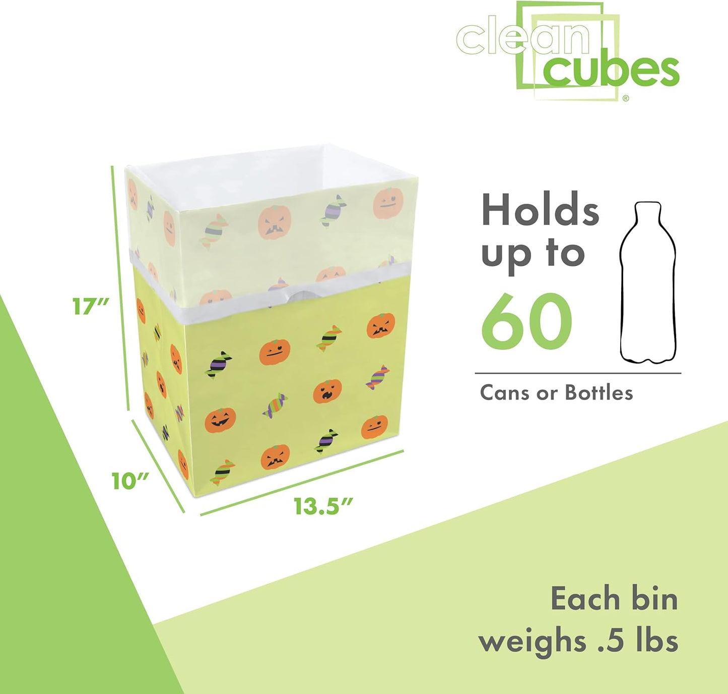 13 Gallon Disposable Pop-Up Trash Cans (3-Pack) with Fitted Bags – Foldable Garbage & Recycling Bins for Parties, Events & Kitchen (Halloween, 17" H x 13.5" W x 10" D)