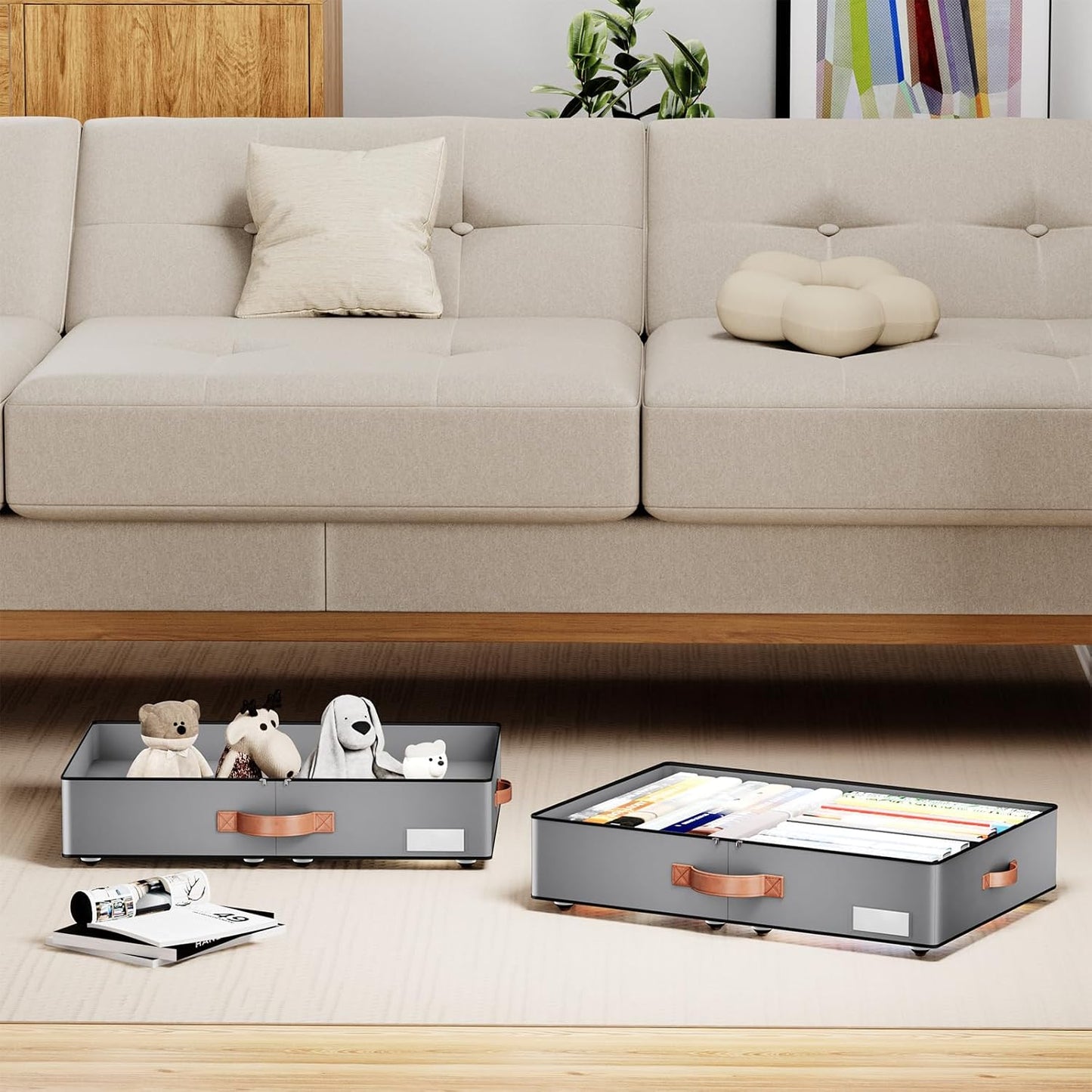 Under bed Storage With Wheels,Low profile 5.5 inches Height Storage Bins,Rolling Under bed Shoe Storage Containers,Under bed Storage Drawers for clothes & blankets